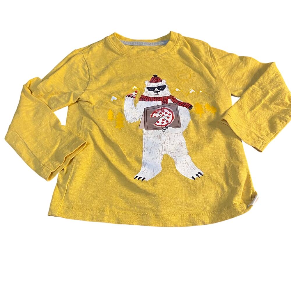 Gap yellow polar bear eating pizza winter long sleeve shirt SIZE 3‎